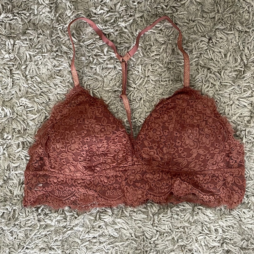 Aerie Rust Lace Padded Bralette- Shimmery Straps